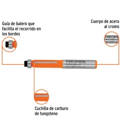 Fresa de Carburo 1/4"x 1/4" con Rodaje Corte Recto Truper 102720