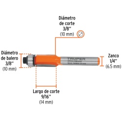 Fresa de Carburo 3/8"x 1/4" con Rodaje Corte Recto Truper 102721