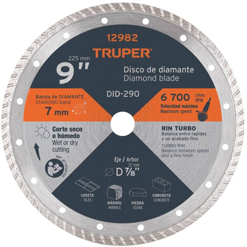 Disco Diamantado Turbo 9" x 3 mm para Concreto Truper 12982