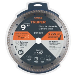 Disco Diamantado Turbo 9" x 3 mm para Concreto Truper 12982