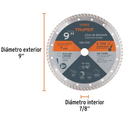 Disco Diamantado Turbo 9" x 3 mm para Concreto Truper 12982
