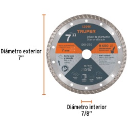 Disco Diamantado Turbo 7" x 2.8 mm para Concreto Truper 12981