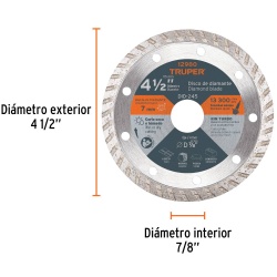 Disco Diamantado Turbo 4-1/2" x 2.2 mm para Concreto Truper 12980