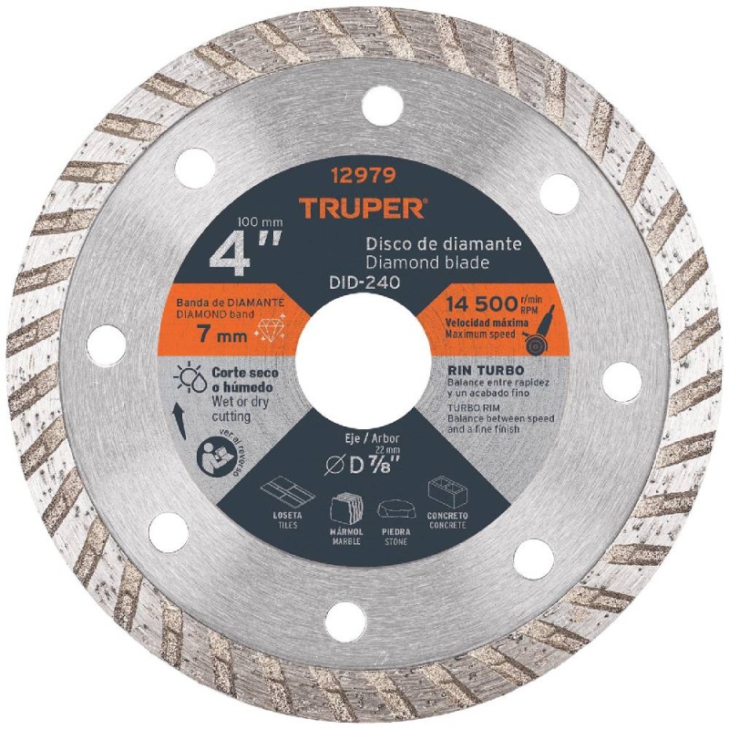 Disco Diamantado Turbo 4" x 2.2 mm para Concreto Truper 12979