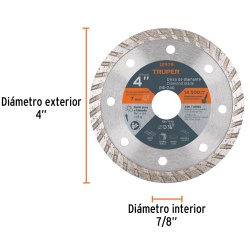Disco Diamantado Turbo 4" x 2.2 mm para Concreto Truper 12979