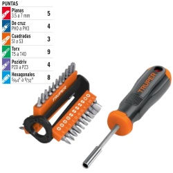 Desarmador Multipunta 1/4"con 33 puntas Intercambiables Truper 13595